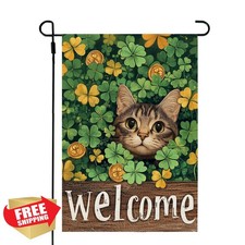 CROWNED BEAUTY St Patricks Garden Flag, Shamrock Clover 12x18"