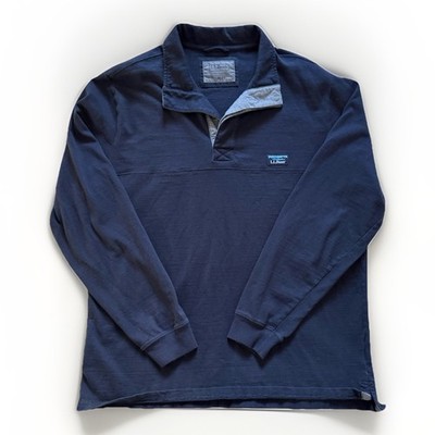 L.L. Bean Blue 1/4 Button Up Logo Patch Mock Neck Pullover Shirt Men's L