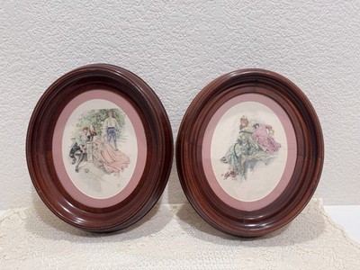 Vtg Harrison Fisher Print Pair Private Theatricals Colonial Couple Oval Wall Art