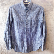 Hugo Boss Shirt Mens M Slim Fit Blue Dress Casual Hawaiian Tropical Leaf Pattern