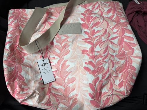 Aloha Pink & White Floral Tote Bag Zip-Top, Pockets, Double Shoulder Straps