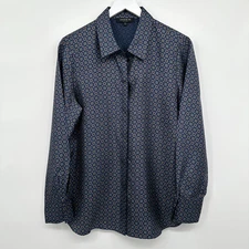 Lafayette 148 New York Top Shirt Blouse Large 100% Silk Button Up Long Sleeve