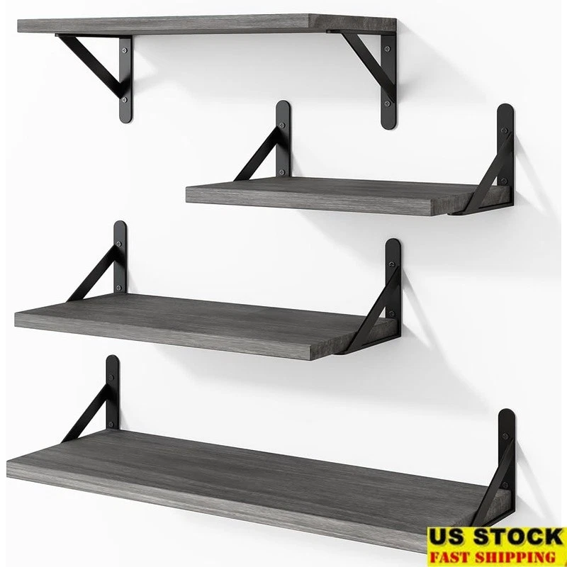 Floating Shelves Wall Mount Set Wood Storage Rustic Home Office Decorative New