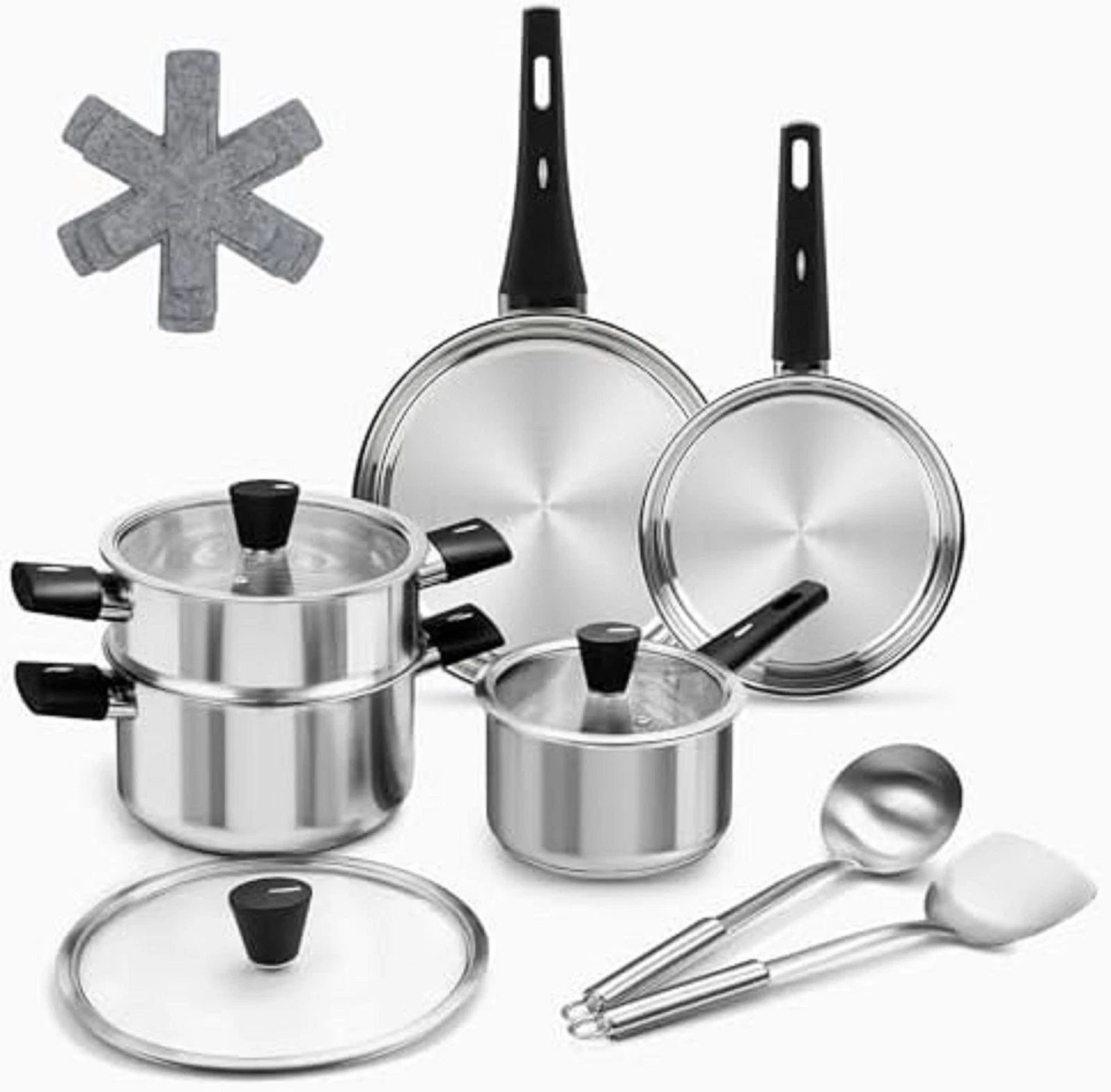 Juego De Sartenes y Ollas Para Cocina Antiadherentes Utensilios Acero Inoxidable