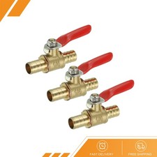 3Pack 3/8" Brass Mini Ball Valve Shut-off Valve Hose Barb Red Handle Brass