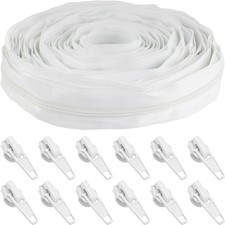 10 Yards 5 Nylon Coil Zipper Tape with 10 Metal Slider Pulls - White
