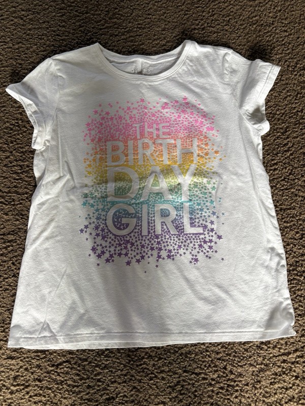 The Children's Place Girls XL/16 Birthday Graphic T-Shirt White Stars