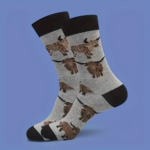 Highland Cow Socks Funny Farm Animal Novelty Gift Cute Cozy Calf Cow Print Socks