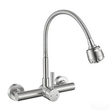 Wall Mount Kitchen Sink Faucet 8 Inch Center with Flexible Sprayer,Stainless ...