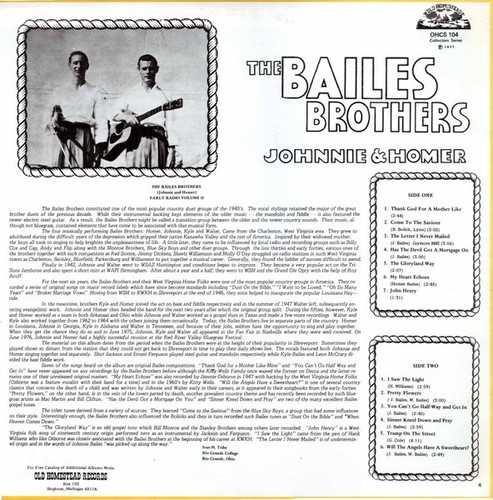 Bailes Brothers - Early Radio Volume II (LP, Album) (Very Good Plus (VG+)) - 364 - Picture 4 of 4
