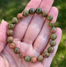 8mm Unakite Beads Bracelet Healing Reiki Crystal Stretch Bracelet Jewelry 7.5 In