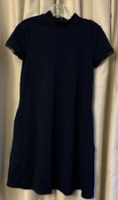 Vera Wang Dress Zip Back Short Sleeve Navy Blue Pockets Cool Casual Work Size XS