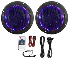 Rockville RMC65LB 6.5" 600w 2-Way Black Marine Speakers w/Multi Color LED+Remote
