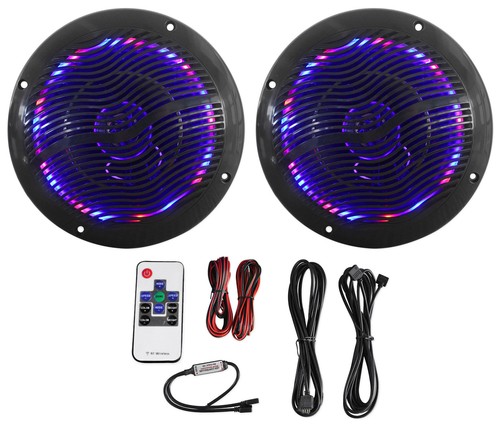 Rockville RMC65LB 6.5" 600w 2-Way Black Marine Speakers w/Multi Color LED+Remote