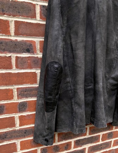 All Saints Mens SURVEY Leather Blazer Jacket XL Grey Brown Biker Bomber Suede - Picture 6 of 11
