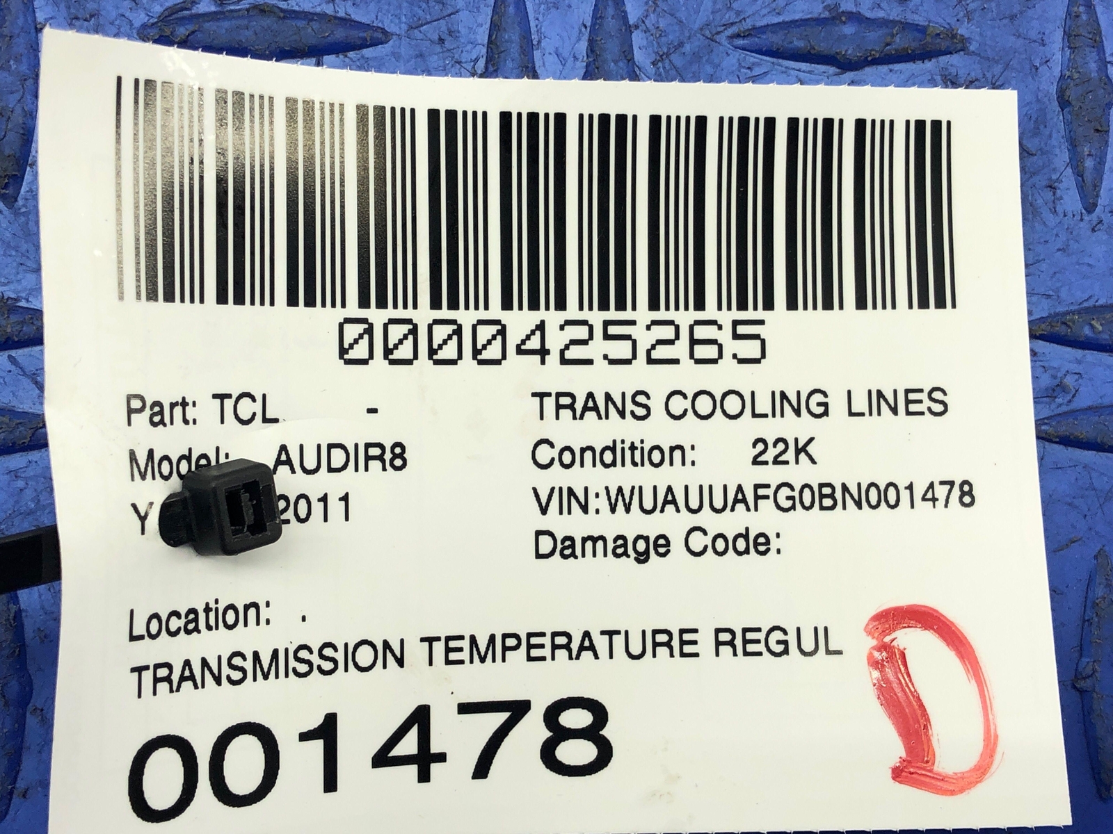 2008-2015 AUDI R8 TRANSMISSION TEMPERATURE REGULATOR COOLING LINES PIPE SET OEM