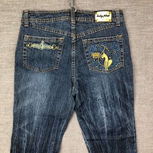 Baby Phat Jeans Girls 12.5 Blue Embroidered Rhinestone Straight Leg Denim - Picture 10 of 12