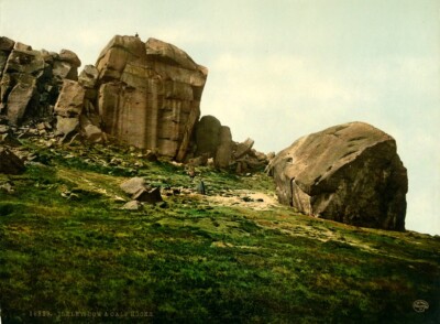 Hand Colored European Photochrome: Ilkley Cow & Calf Rocks