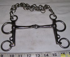 HORSE BIT-4-3/4" PELHAM BROKEN MOUTH STYLE-STAINLESS STEEL EXCELLENT W/CHAIN
