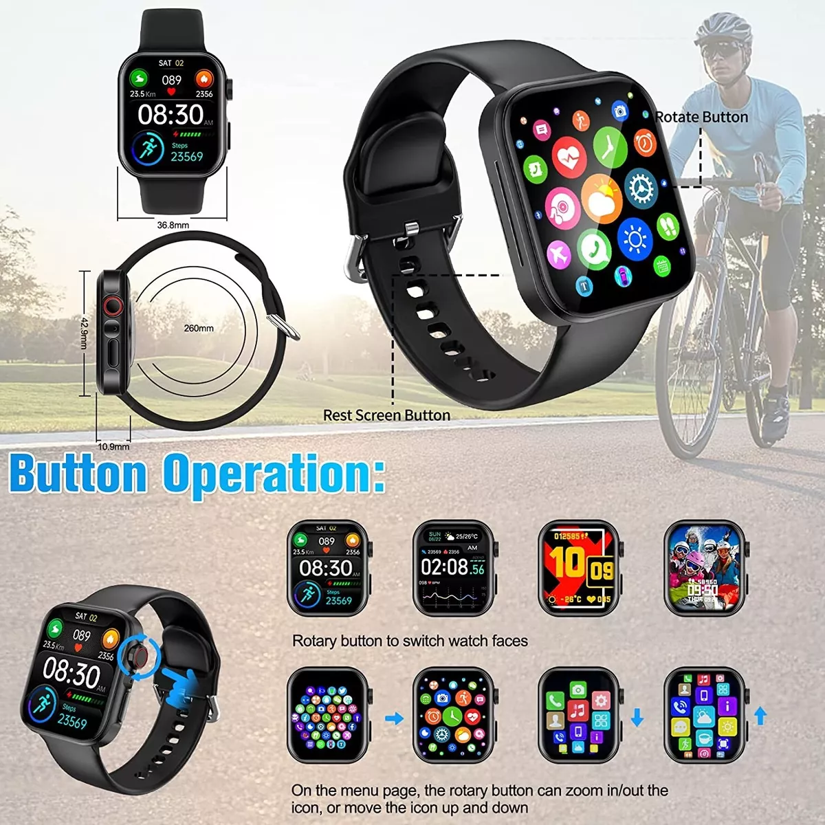 Reloj Inteligente De Pulsera Con Bluetooth Para Hombre Y Mujer Android IOS  NUEVO