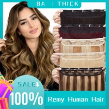 Thick Clip In 100 Remy Human Hair Weft Extensions 3/4 Full Head One Piece Thick