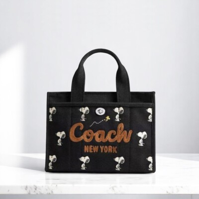 COACH x PEANUTS Cargo Tote Bag 26 Snoopy Print Black CBF70 outlet