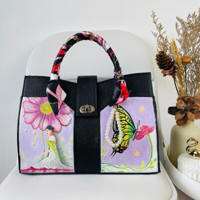 Artisan Crafted Vegan Leather Totes Handpainted Sustainable Fashion Black Green