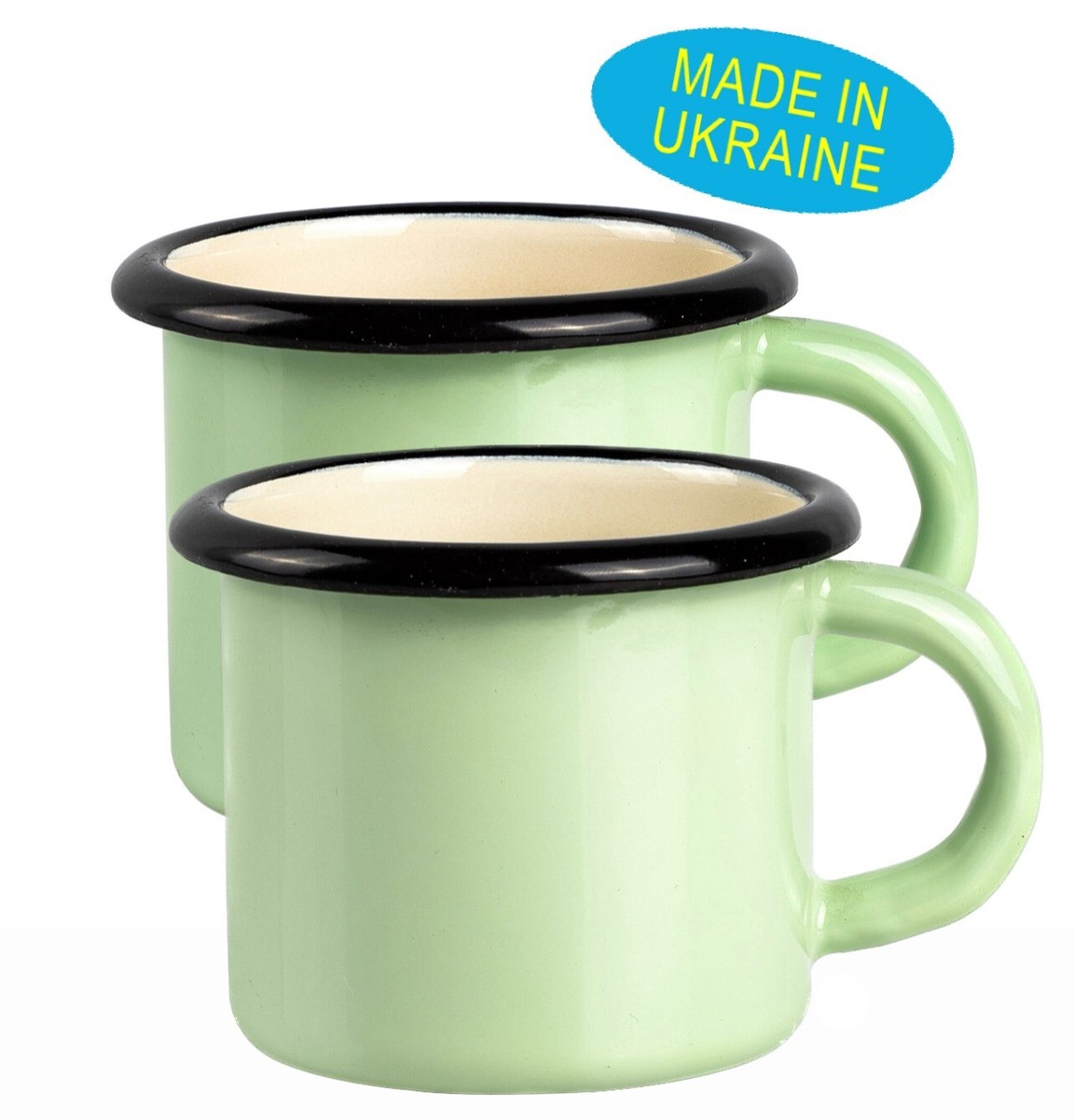 Set of Green Enamel Mugs, Small Mugs, Camping Mugs,