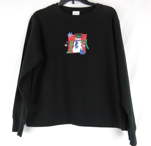 Christmas Sweatshirt Sz Large Black Pullover Snowman Design Cotton by Westbound - Picture 2 of 4