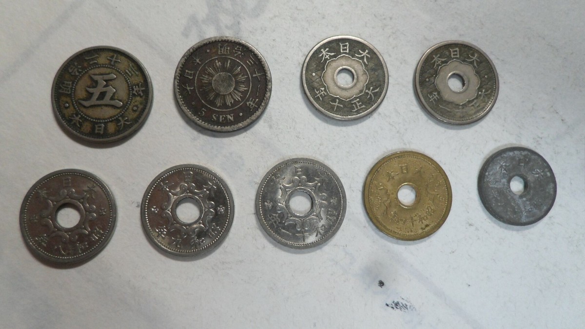Japan 5 Sen 9 Year type Lot, 1889 1898 1921 1922 1933 1934 1936