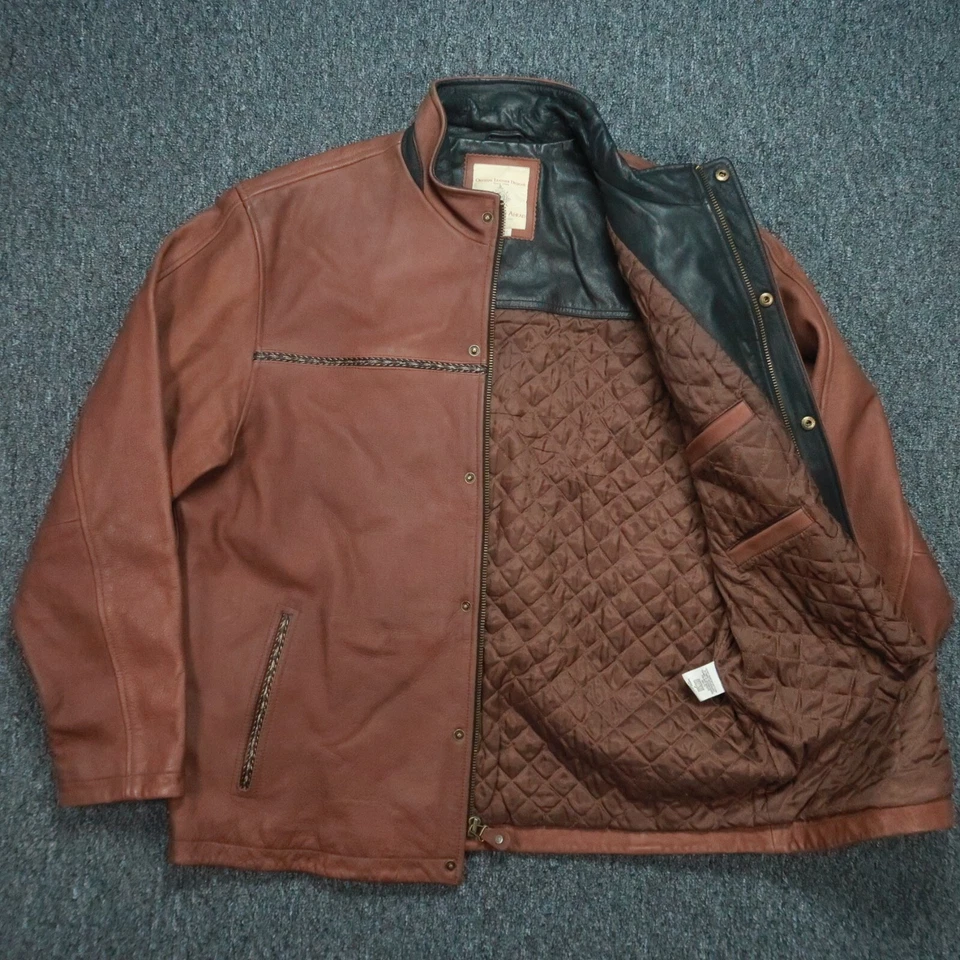 Territory Ahead Jacket Mens Extra Large Brown Leather Quilt Lined Snap Zip XL - Image 3 of 4