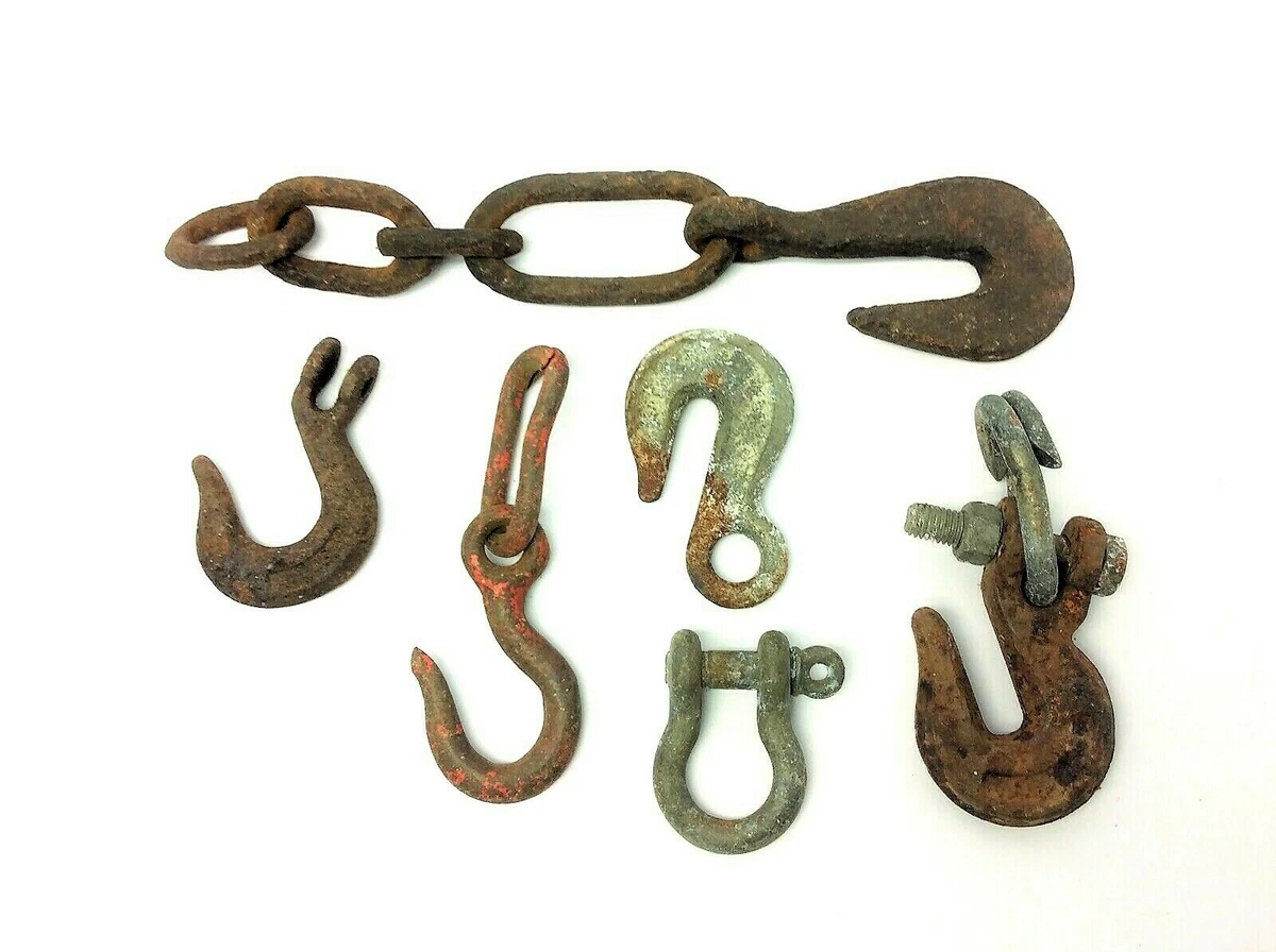 Mixed Vintage & Antique Lot Iron Metal Hooks Chains Hardware Parts