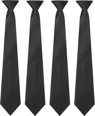 Clip on Ties for Men 4 Packs Black Color Men's Tie Clip on Necktie 20 Inches