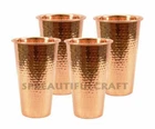 Pure Copper Water Drinking Hammered Tumbler Glass Ayurveda Health 450ML Set Of 4