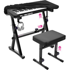 Piano Stand  Bench Set w/ Cover - For 54-88 Key Digital Keyboards, Stool  Seat
