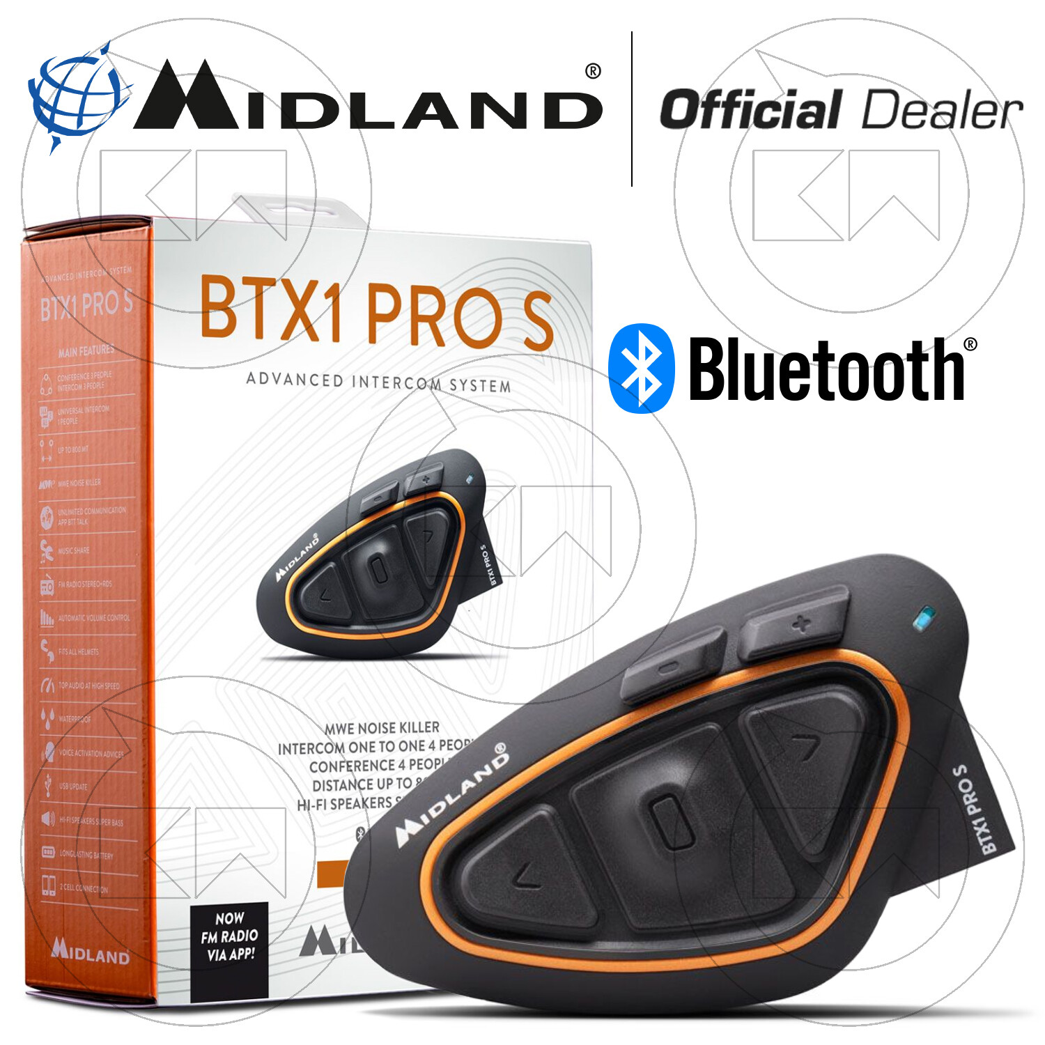 INTERFONO BTX1 PRO S MIDLAND SISTEMA COMUNICAZIONE BLUETOOTH INTERCOM 800mt