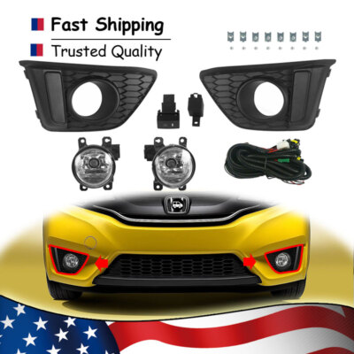 Pair Fits 2015 2016 2017 Honda Fit JAZZ Clear Lens Front Fog Lamp Light W/Cover