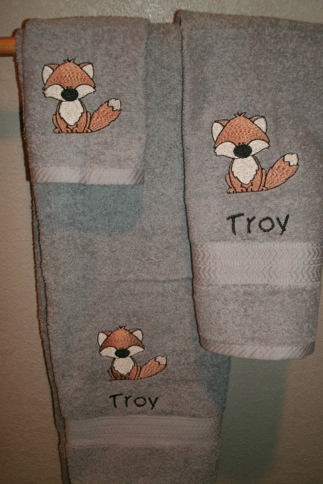 Fox Woodland Personalized 3 Piece Bath Towel Set  Any Color 