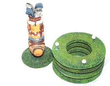 Golf Balls on Green Grass 4 Round Ceramic Coasters w/ Golf Clubs in a Bag Holder