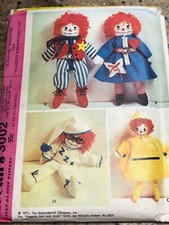 McCALL'S 3002-TEACH-ME WARDROBE FOR 15-20-25" RAGGEDY ANN-ANDY DOLL PATTERN FF