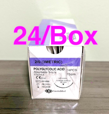PGA Suture 2/0 Polyglycolic Acid (24/Box) Veterinary Surgical Dental Medical