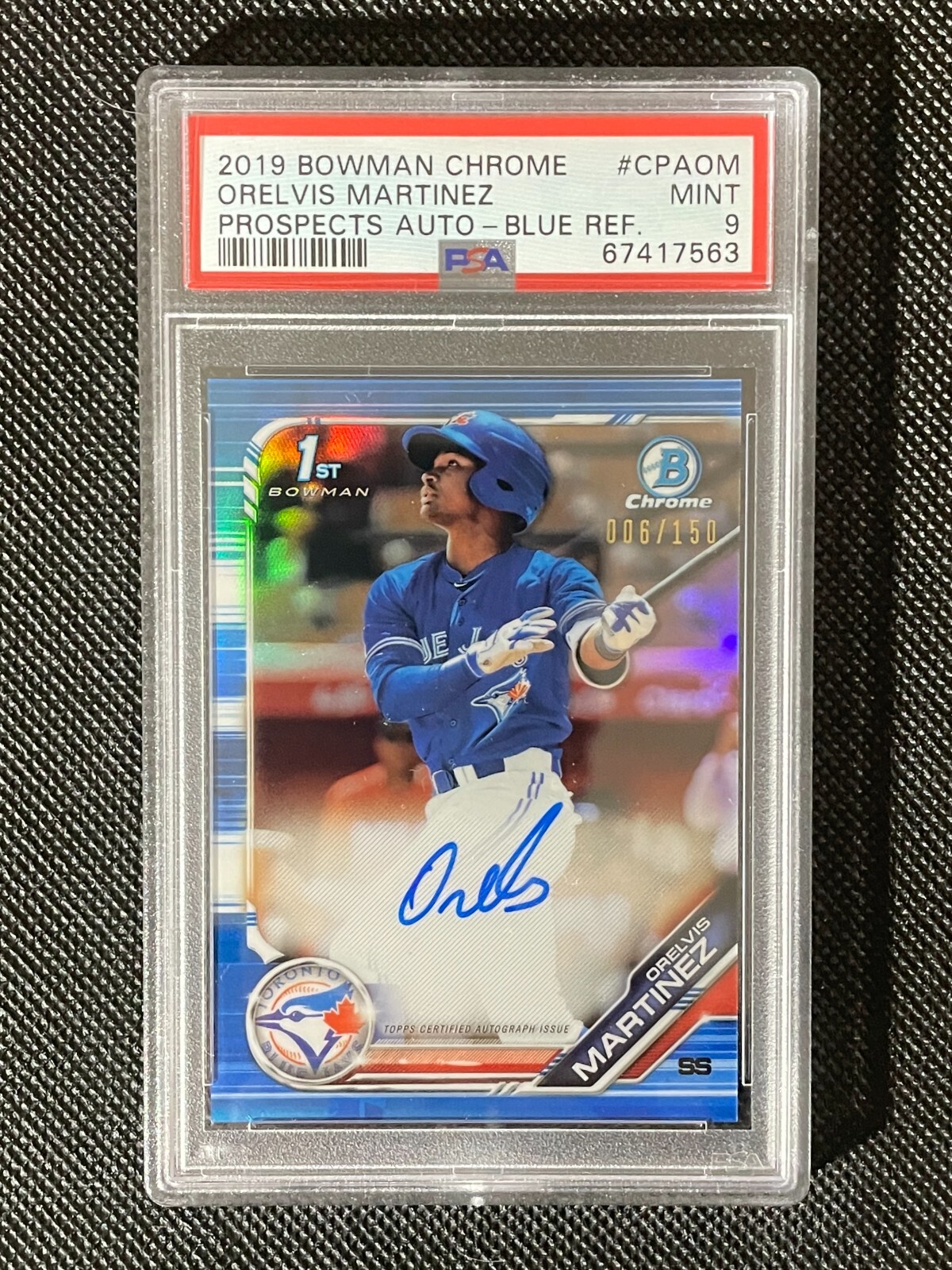 2019 Bowman Chrome Orelvis Martinez Prospect Auto Blue Refractor /150 PSA 9