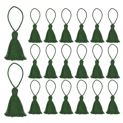 20Pcs Bookmark Tassels 4.3'' Hanging Loop Small Tassels, Forest Green
