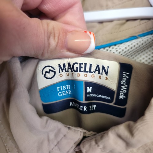 Magellan Shirt Mens M Tan Angler Fit Utility Vented Performance Fishing Outdoor - Picture 11 of 12