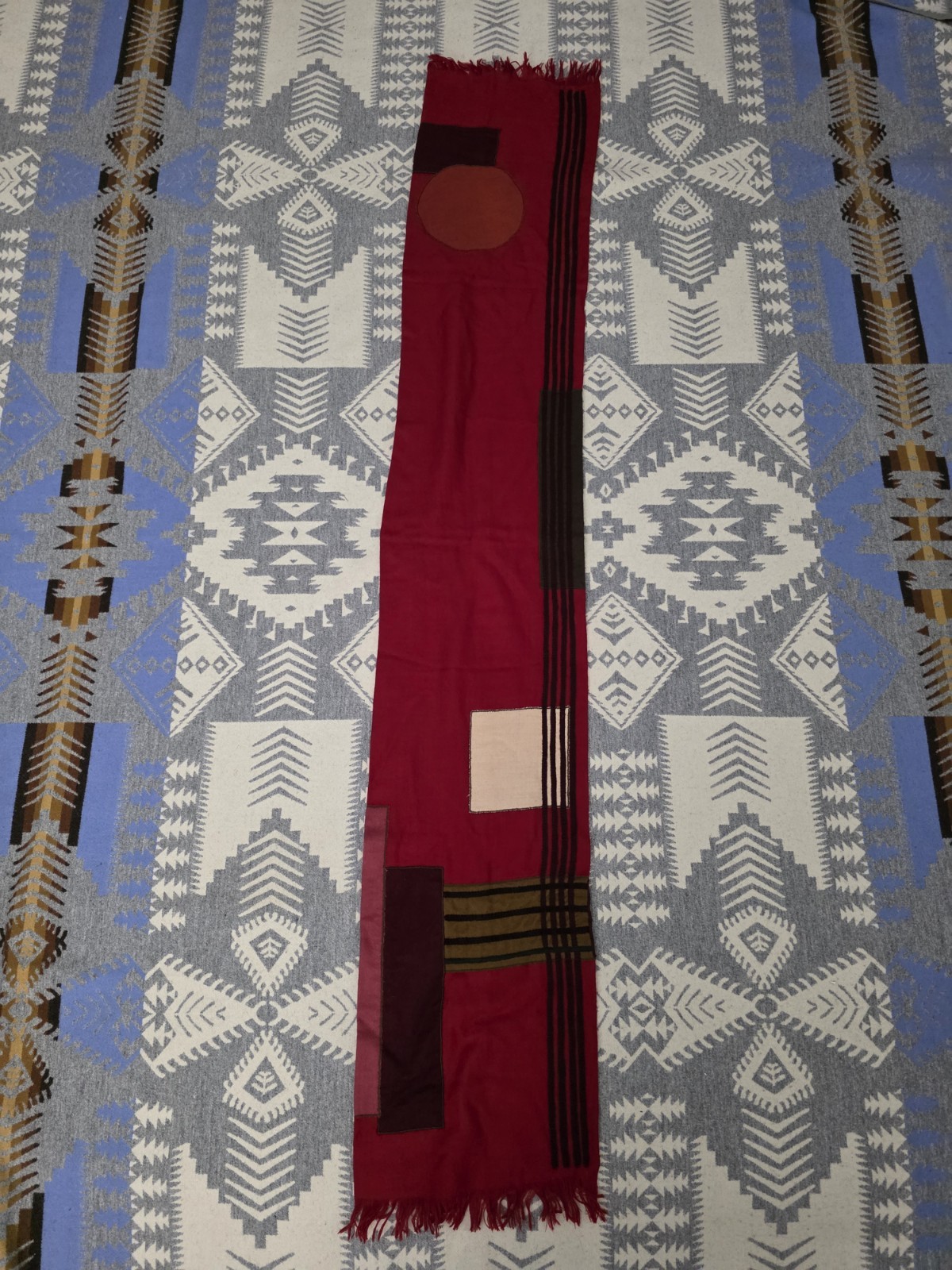 Dries Van Noten 100% Wool Patchwork Red Scarf Dou… - image 3