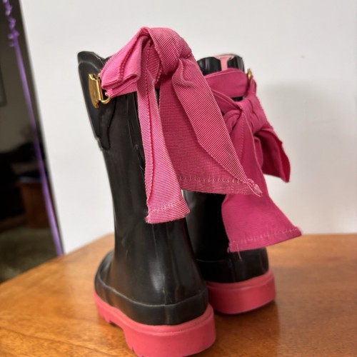 Joules Wellies Boots With Pink Bow & Sole Black Child’s Small Size UK 8 - Picture 4 of 10