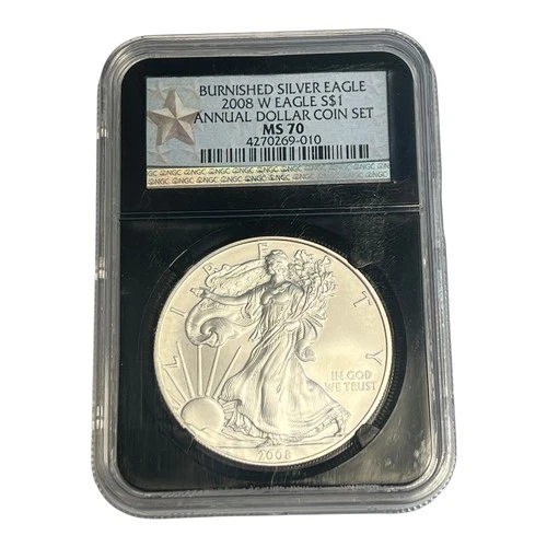 2008 W American Silver Eagle ASE $1 NGC MS70 Annual Dollar Coin Black Holder 1A