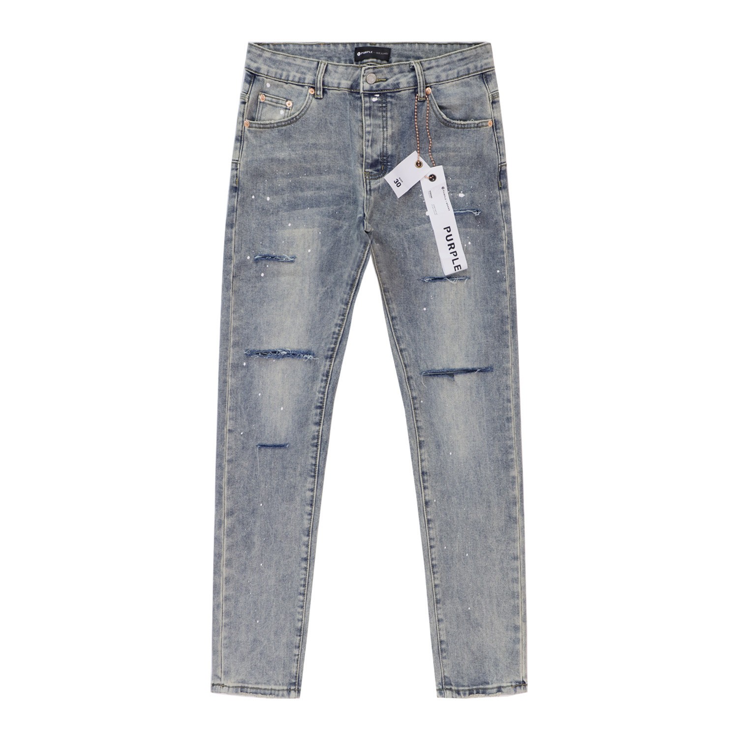 New Purple Brand Men's Personality Distress Splash-ink Washed Slim Fit Jeans
