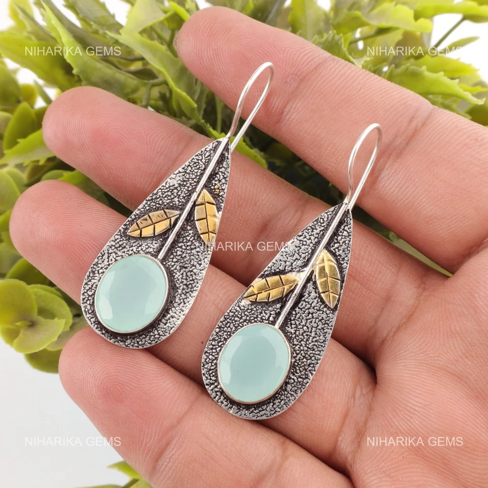 Orecchini Pendenti In Argento 925 Con Gemma Di ALCI CHALCEDONIO Per Cyber Monday - Immagine 4 di 4