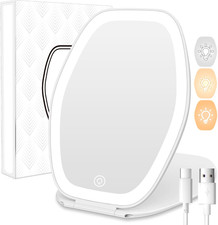 LED Makeup Mirror Rechargeable Travel Vanity Light Touch 3 Color White